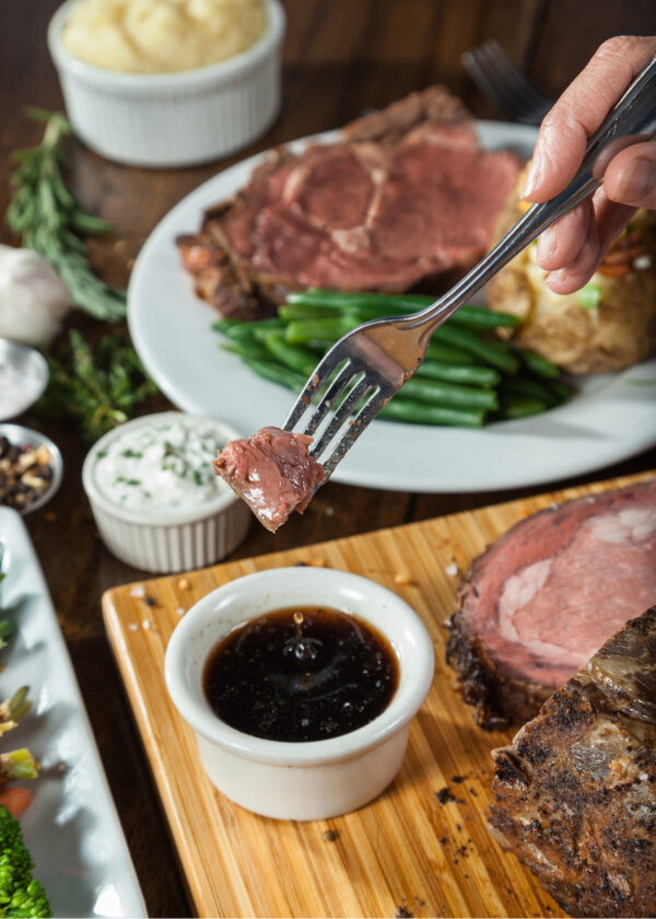 Prime rib dinner with au jus