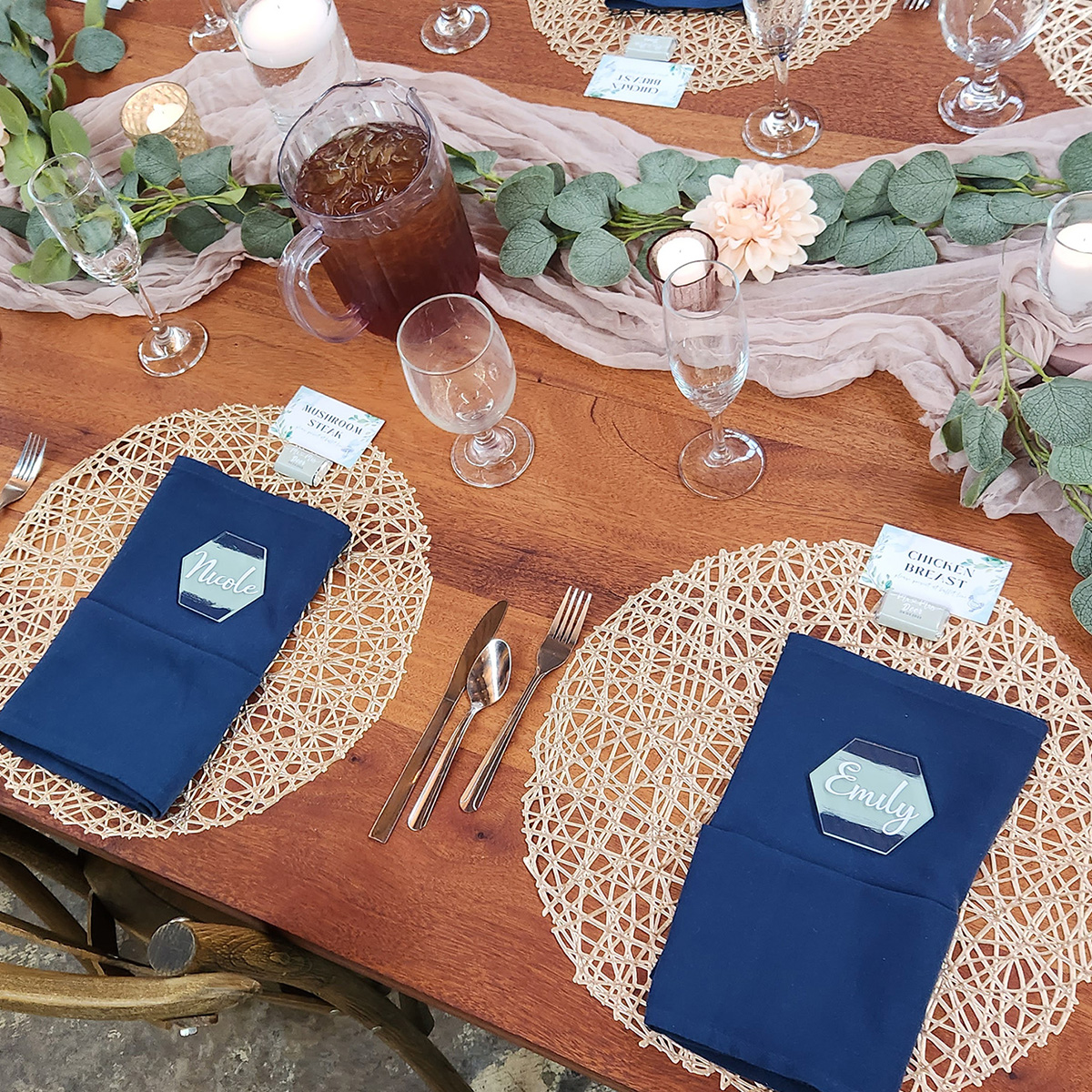 Wooden table set for a wedding